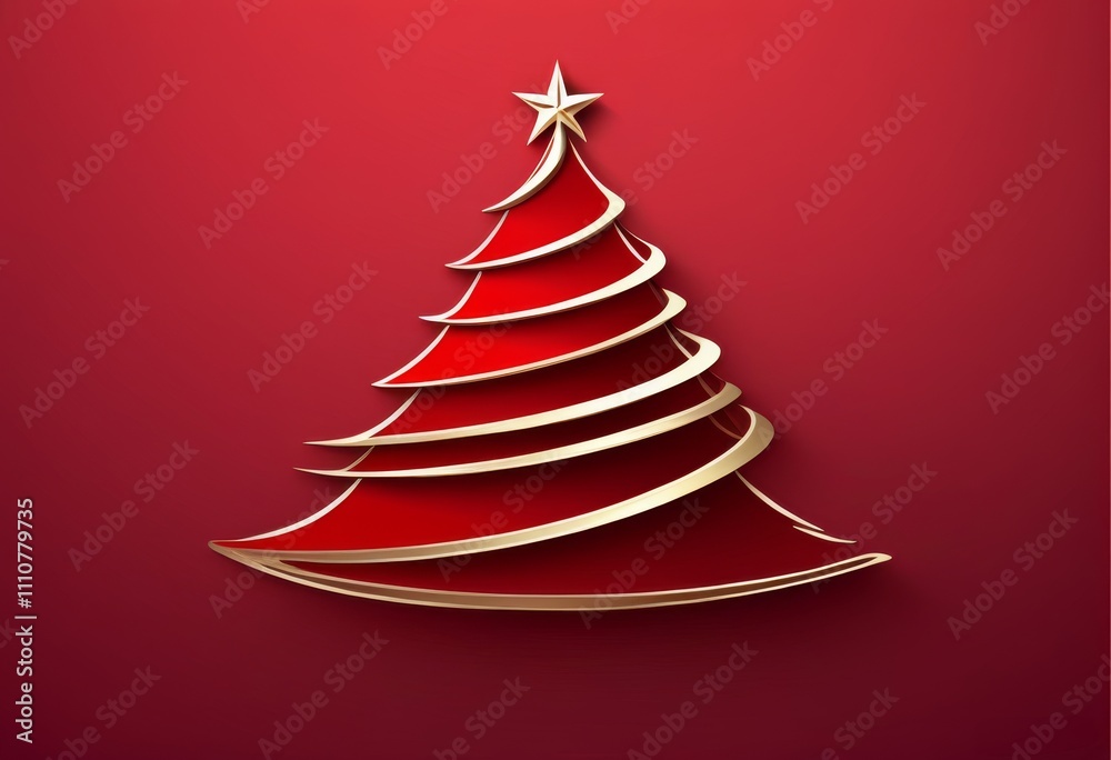 Ein stilisierter Weihnachtsbaum mit geschwungenen roten Flächen und goldenen Akzenten, gekrönt von einem Stern, vor einem tiefroten Hintergrund. Modern und festlich. Generative KI Ein stilisierter Weihnachtsbaum mit geschwungenen roten Flächen und goldenen Akzenten, gekrönt von einem Stern, vor einem tiefroten Hintergrund. Modern und festlich. Generative KI