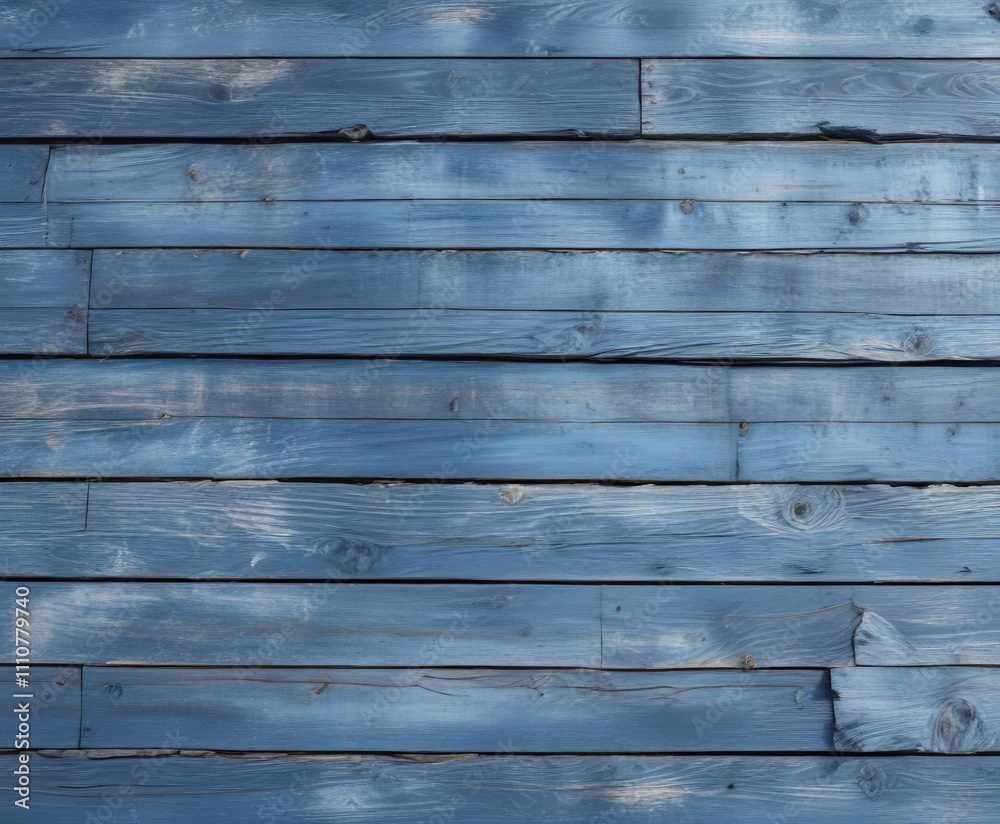 Fototapeta premium Blue washed out plank wall with uneven paint and scratches, scratched surface, damaged surface, worn wood texture