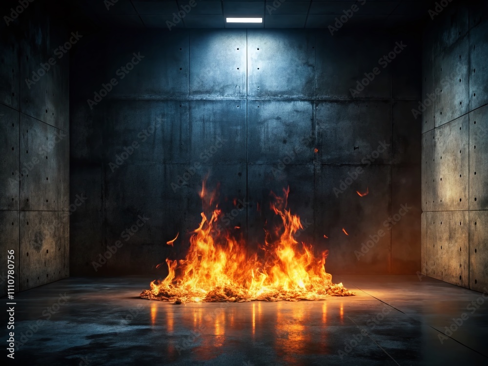 Spooky Concrete Floor with Fire Flames on Dark Background for Halloween Decor, Perfect for Spooky Parties, Haunted Houses, and Eerie Atmospheres Spooky Concrete Floor with Fire Flames on Dark Background for Halloween Decor, Perfect for Spooky Parties, Haunted Houses, and Eerie Atmospheres