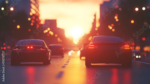 Blurred background of cars driving on a street after sunset