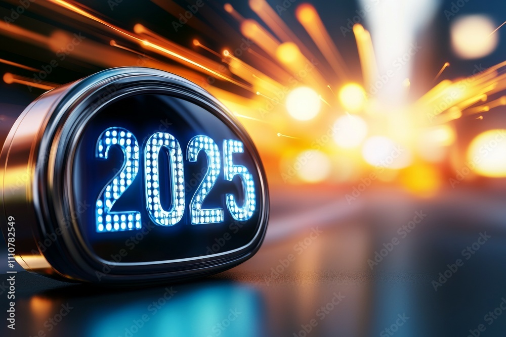 Futuristic display with 2025 illuminated in vibrant colors and speed concept Futuristic display with 2025 illuminated in vibrant colors and speed concept
