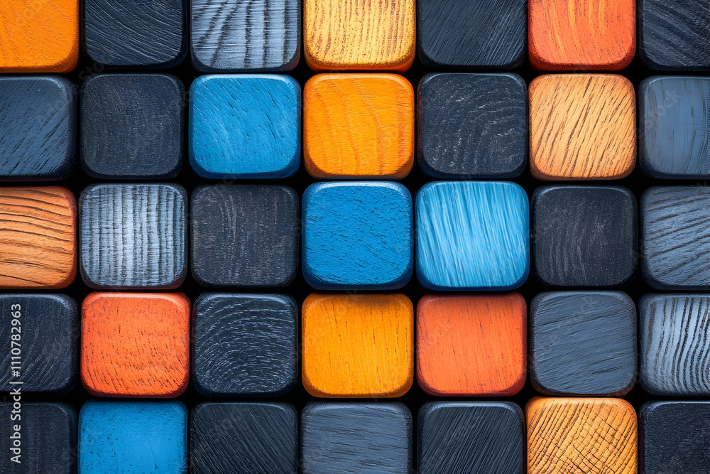 Colorful wooden blocks arranged in a grid pattern. Colorful wooden blocks arranged in a grid pattern.