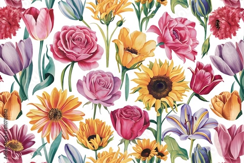 Wallpaper Mural Watercolor leaves and flowers, botanical illustration. Floral seamless pattern.
 Torontodigital.ca