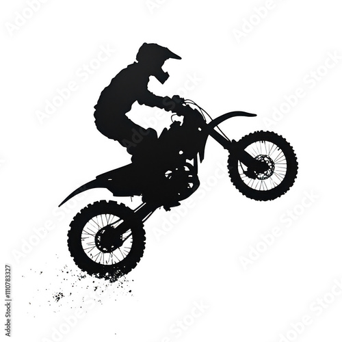 Dirt Bike Rider in Action: Silhouetted Motorcyclist Leans into Sharp Turn