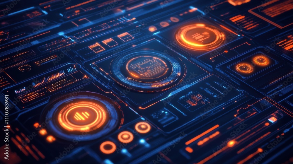 Futuristic Digital Dashboard Interface with Glowing Elements