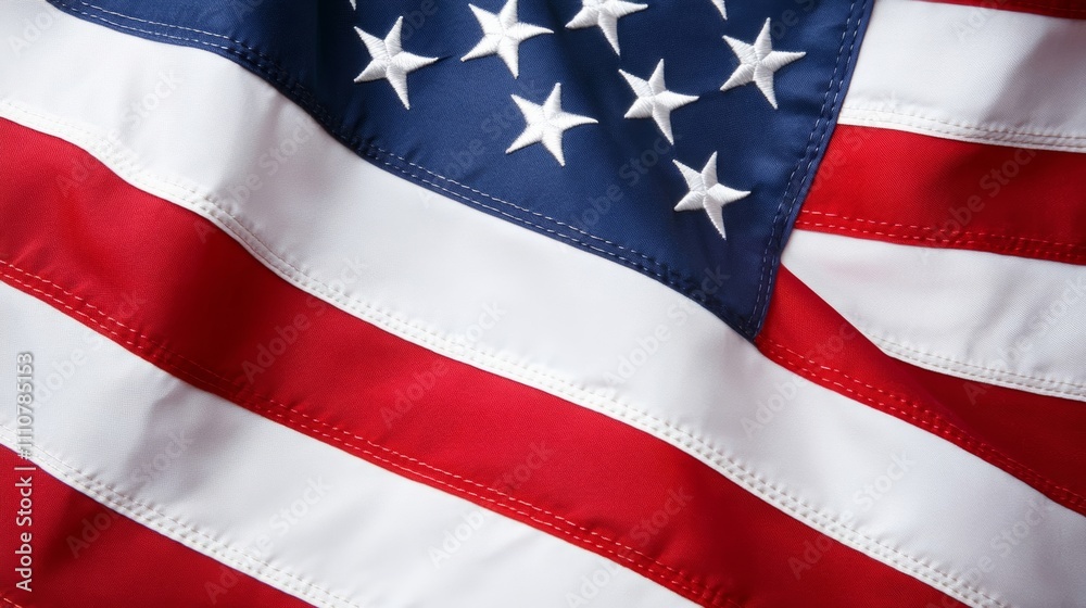 Obraz premium Close-up of a waving American flag with glowing sunlight filtering through the stars and stripes for an inspiring Independence Day concept 