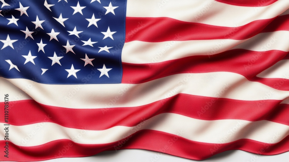 Obraz premium Close-up of a waving American flag with glowing sunlight filtering through the stars and stripes for an inspiring Independence Day concept 