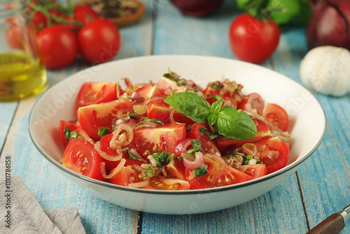 Wallpaper Mural A bowl with Romanian tomato salad de Rosii	 Torontodigital.ca