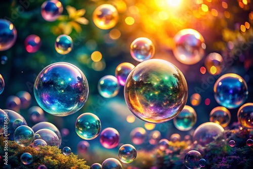 Stunning Bokeh Effect of H2 Molecules in Bubbles Creating a Dreamy Atmosphere with Soft Focus and Light Reflections for Scientific and Abstract Photography Needs