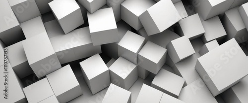 Geometric 3D cube pattern with square tiles, perfect for modern design backgrounds,Dynamic Abstract 3D White Geometric Cubes Popping Out from White Wall – Minimalist Modern Digital Art for Architectur