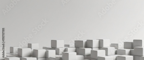 Geometric 3D cube pattern with square tiles, perfect for modern design backgrounds,Dynamic Abstract 3D White Geometric Cubes Popping Out from White Wall – Minimalist Modern Digital Art for Architectur
