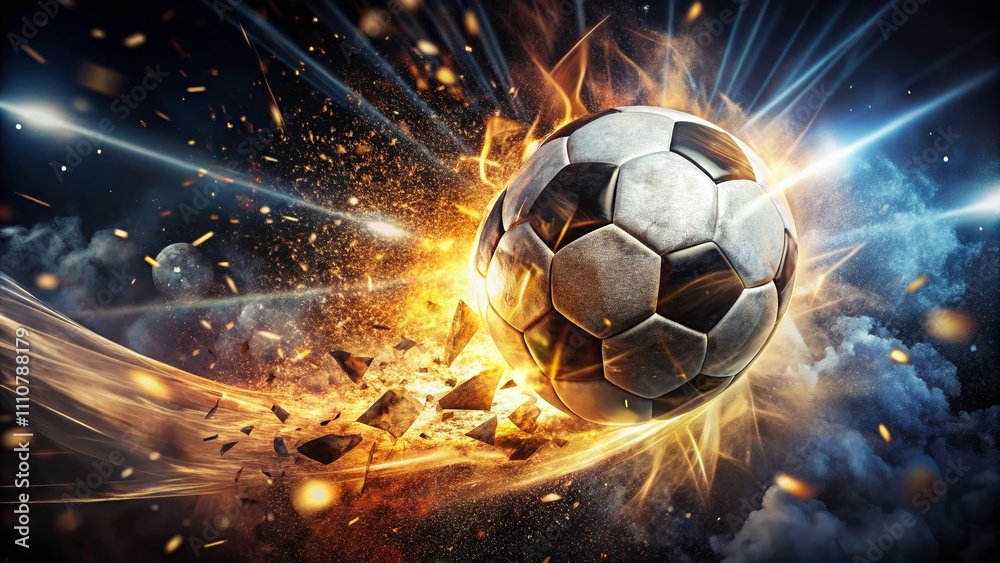 Fototapeta premium Stunning Double Exposure Football Graphic with Epic Lighting Against a Black Background, Capturing the Intensity and Spirit of the Game in a Striking Visual Composition