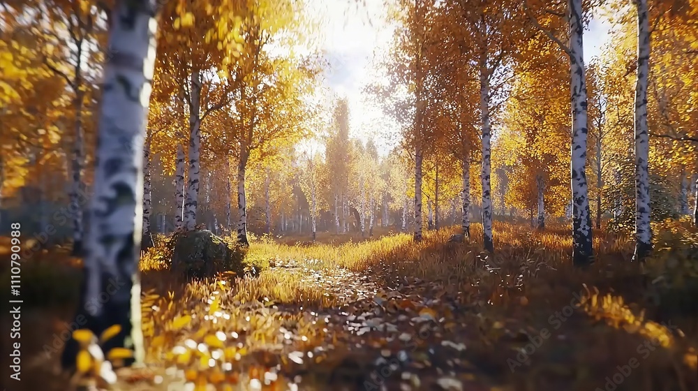 Obraz premium Autumn Forest with Sunlight.