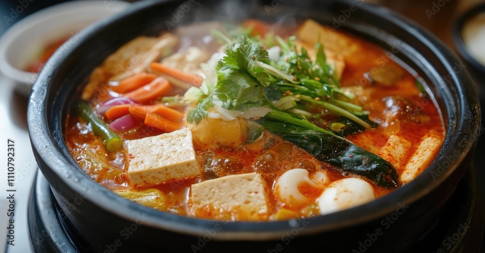 Spicy Winter Vegetable and Tofu Dish. AI generated illustration. Spicy Winter Vegetable and Tofu Dish. AI generated illustration.