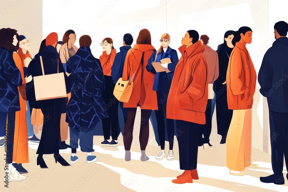 A Diverse Crowd Gathers in a Modern Art Gallery Exhibit A Diverse Crowd Gathers in a Modern Art Gallery Exhibit