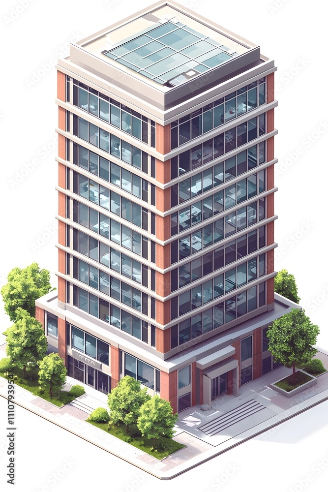 Urban Office Building 3D Isometric Illustration for Business and Real Estate Projects Urban Office Building 3D Isometric Illustration for Business and Real Estate Projects