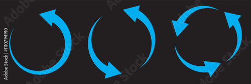 Circle arrow icon set. Symbol of reload, refresh, loading, recycle and repeat. Interconnecting round arrow vector icons set. Work in progress sign. One, two, three, four, five, six arrow in the loop.