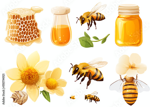 set of honey bees vector illustration 