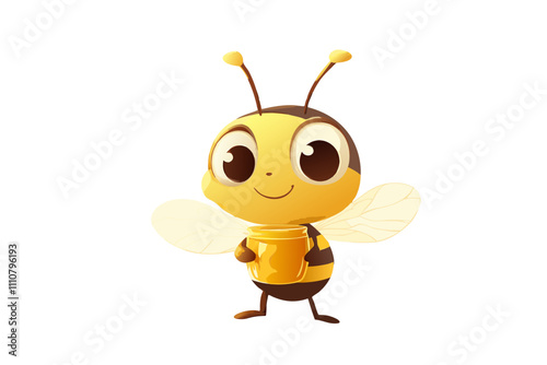 cartoon cute bee carrying fresh honey pot
