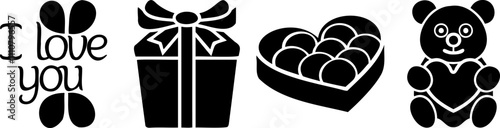 Silhouette of Valentine's Day celebration Collection. A set of playful designs featuring the phrase "I love you" and a cute doll bear.