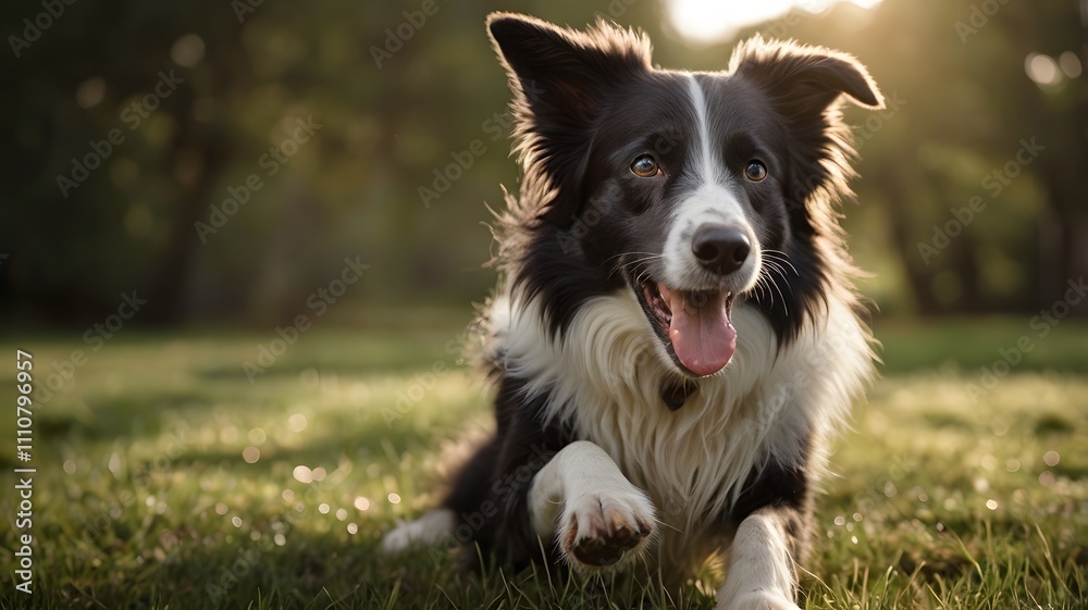 Border Collie Running in Sunlit Field Border Collie Running in Sunlit Field