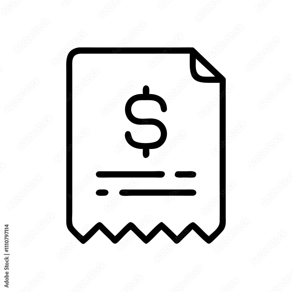 Dollar sign on receipt icon in black and white
Dollar sign on receipt icon in black and white