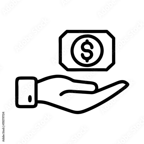 Hand holding dollar sign icon in black and white, Direct deposit
