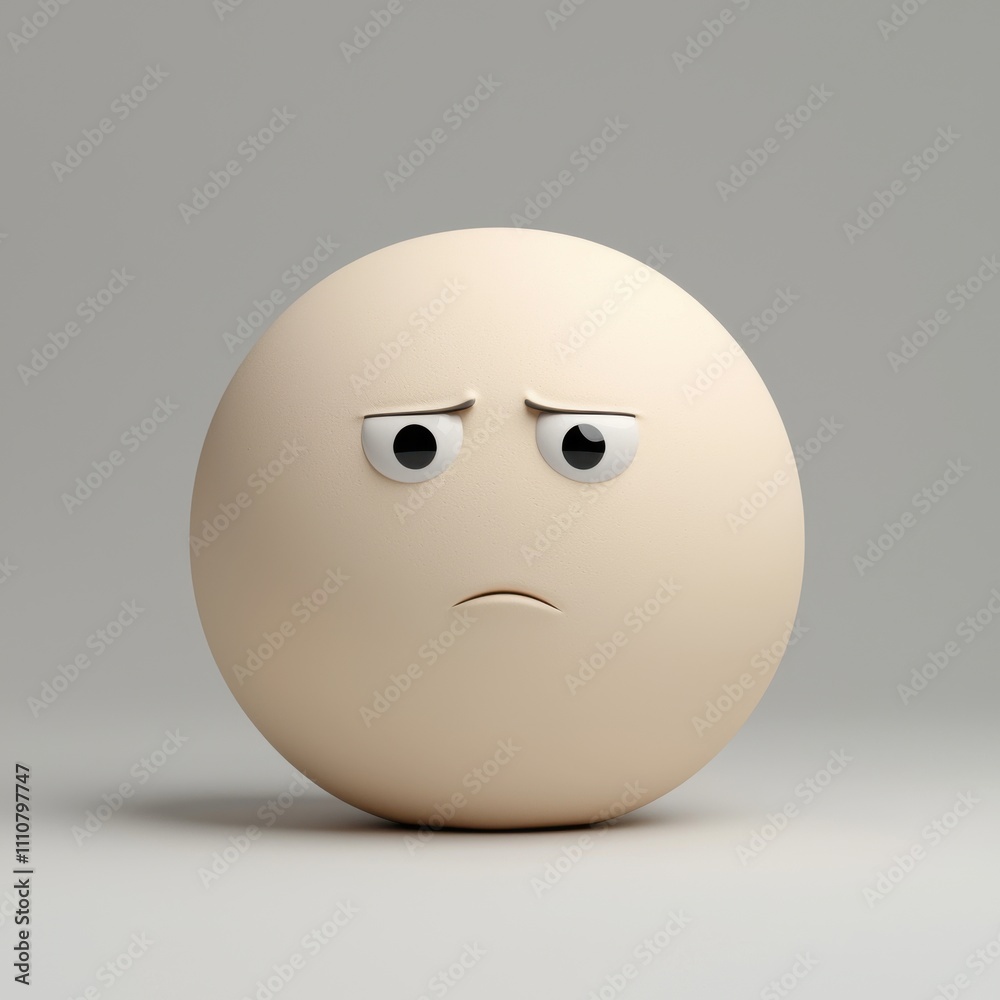 Fototapeta premium Cute sad emoji face with tears in minimalist digital art environment