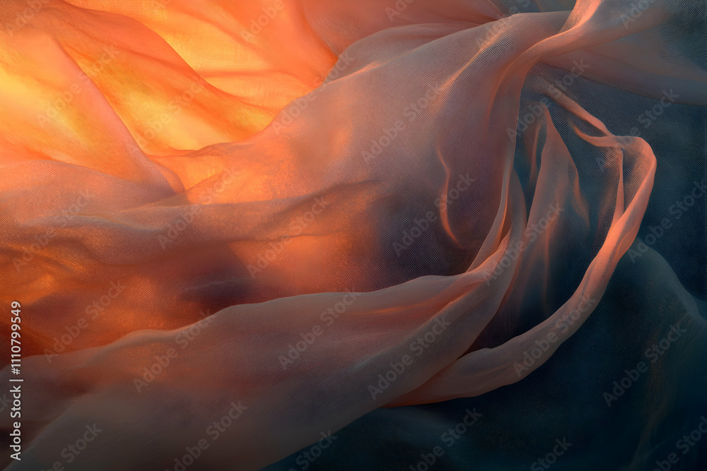 Obraz premium Draped fabric illuminated by warm light, creating soft shadows and textures.