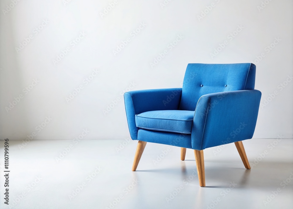 Stylish Blue Armchair with Wooden Legs Isolated on White Background, Perfect for Modern Interior Design Concepts and Minimalistic Decor Illustrations Stylish Blue Armchair with Wooden Legs Isolated on White Background, Perfect for Modern Interior Design Concepts and Minimalistic Decor Illustrations