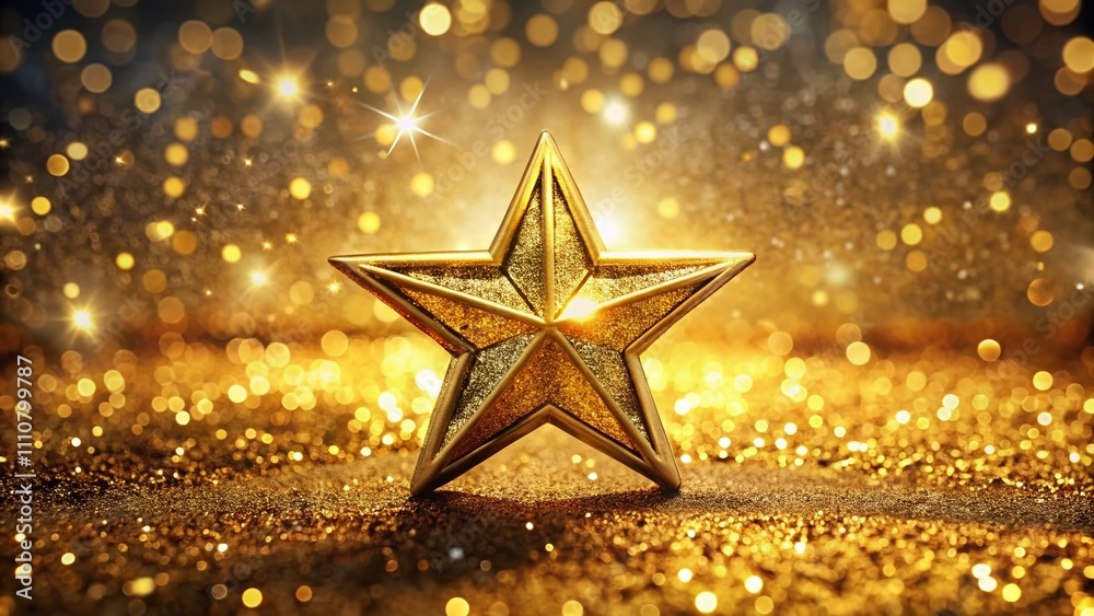 Stylish Fashion Photography Featuring a Golden Star Against a Glittering Background Perfect for Glamorous Promotions and Modern Aesthetic Displays
