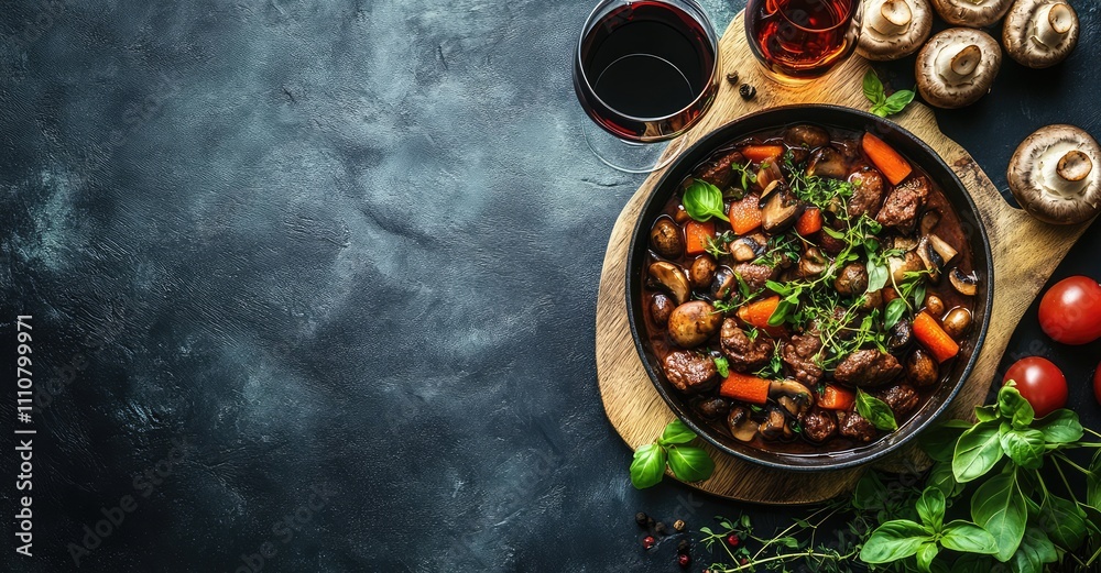 Beef Bourguignon - Traditional French Meat Stew. AI generated illustration. Beef Bourguignon - Traditional French Meat Stew. AI generated illustration.