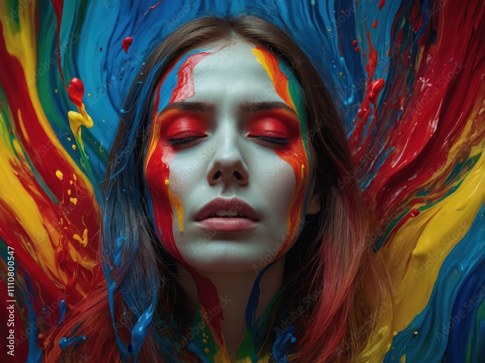 A surreal representation of female emotions, with abstract elements blending into her expression, symbolizing inner thoughts, feelings, and complex emotions A surreal representation of female emotions, with abstract elements blending into her expression, symbolizing inner thoughts, feelings, and complex emotions
