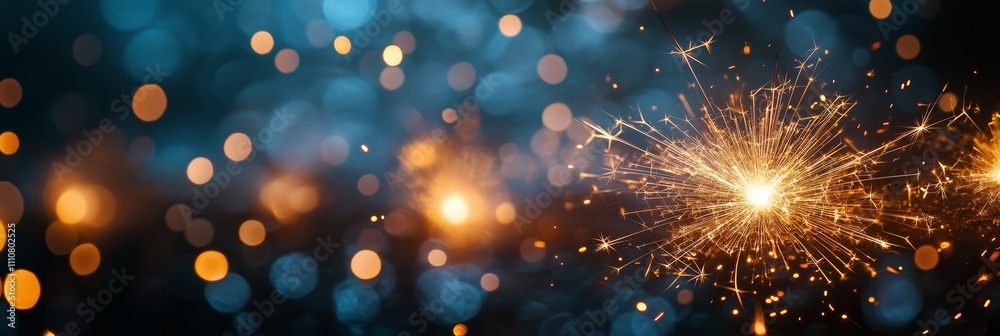 Naklejka premium Closeup of sparkling sparklers and bokeh lights in the background, a new year celebration concept