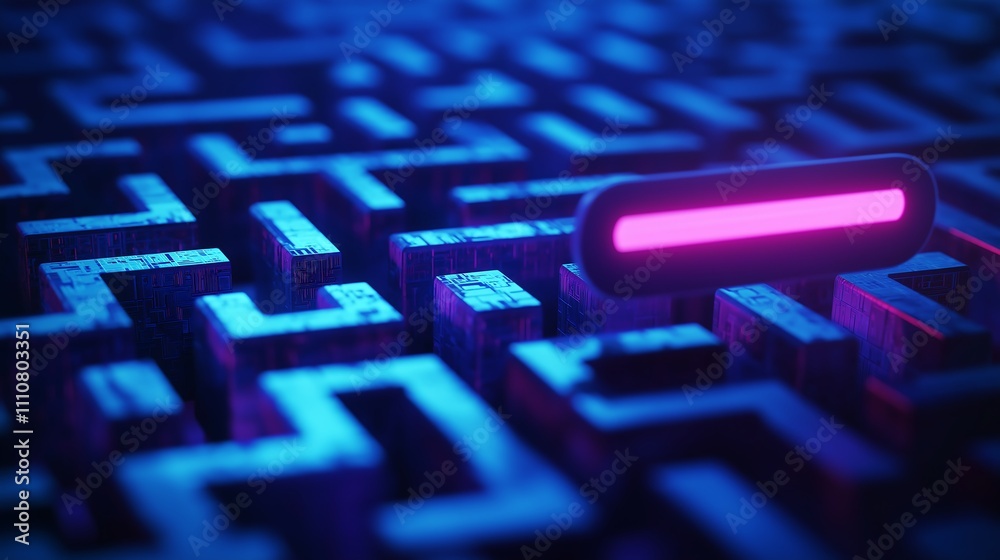 A 3D maze with a search bar hovering above, guiding users to the right path, symbolizing navigation through search engines.
A 3D maze with a search bar hovering above, guiding users to the right path, symbolizing navigation through search engines.