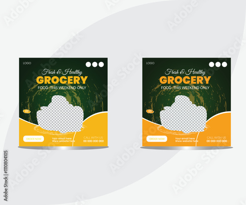 Vegetable Promotion social media template. Healthy food fresh and healthy vegetable grocery shop advertising social media post design template