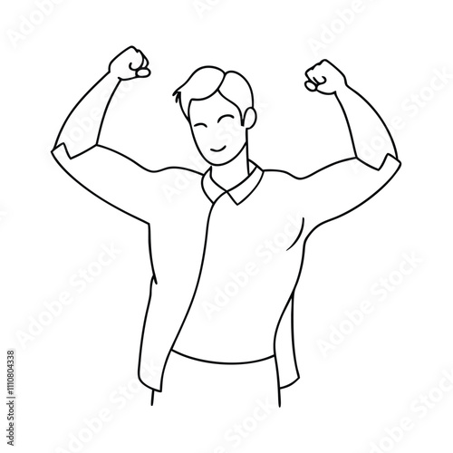 a young man striking a triumphant pose