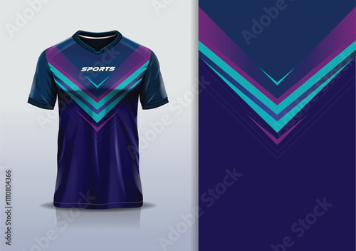 T-shirt mockup abstract v stripe line jersey design for football, soccer, racing, esports, running, in blue navy purple color