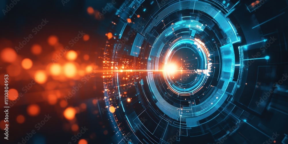 Obraz premium Futuristic digital technology abstract background with glowing elements.