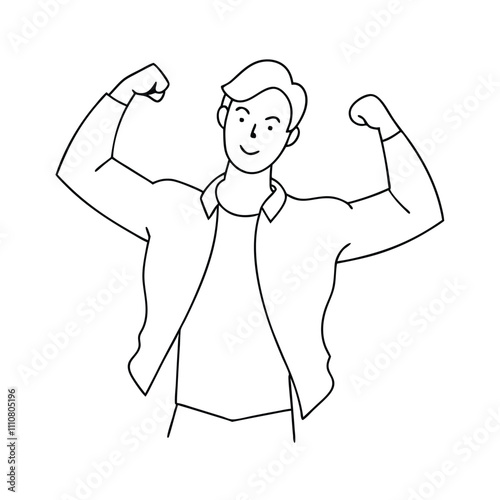 a young man striking a triumphant pose