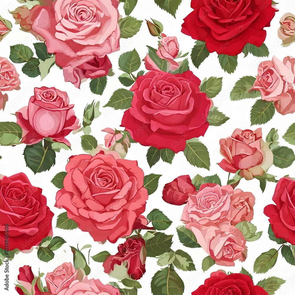seamless pattern with roses, Seamless pattern of a Set of roses, on white background. seamless pattern with roses, Seamless pattern of a Set of roses, on white background.