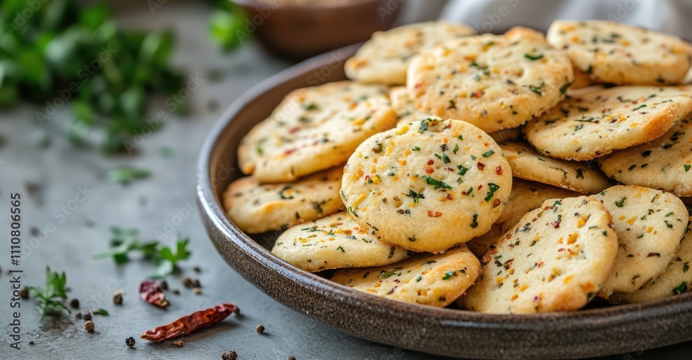 Cheese cookies with chili and herbs. AI generated illustration. Cheese cookies with chili and herbs. AI generated illustration.