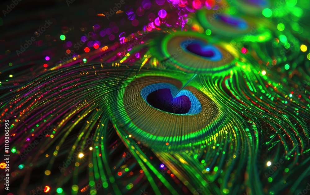 Naklejka premium Elegant Glowing Peacock Feathers With Sparkling Lights