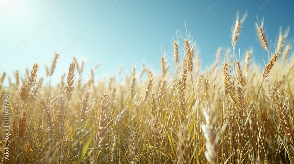 Golden Wheat Field with a Blue Sky Background Golden Wheat Field with a Blue Sky Background