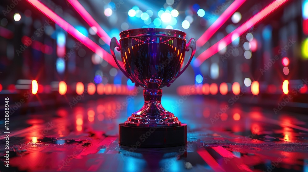 A shiny trophy stands prominently in a vibrant, colorful setting, symbolizing achievement. A shiny trophy stands prominently in a vibrant, colorful setting, symbolizing achievement.