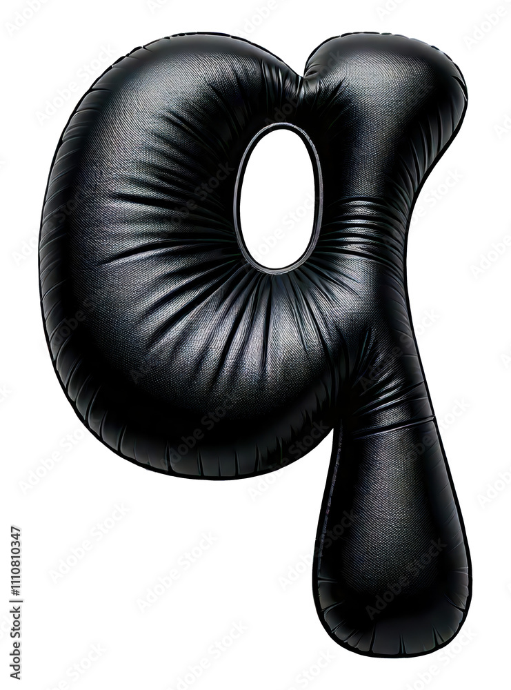 A black balloon with a letter Q on it. The letter Q is curved and has a hole in the middle A black balloon with a letter Q on it. The letter Q is curved and has a hole in the middle