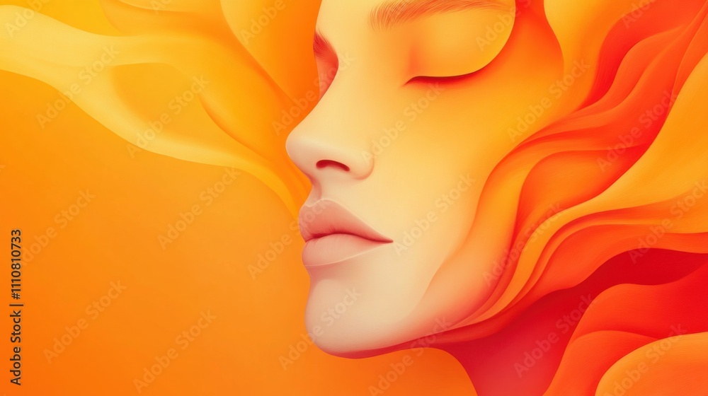 Abstract Artistic Portrait Featuring Ethereal Face with Flowing Orange and Yellow Waves Abstract Artistic Portrait Featuring Ethereal Face with Flowing Orange and Yellow Waves