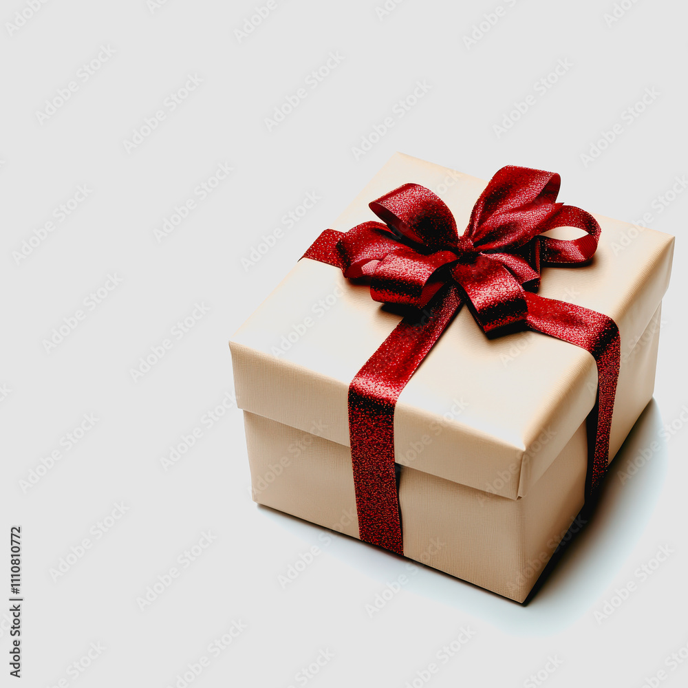 Elegant gift box with red ribbon on white background showcasing a classic design suitable for various celebrations and special occasions Elegant gift box with red ribbon on white background showcasing a classic design suitable for various celebrations and special occasions