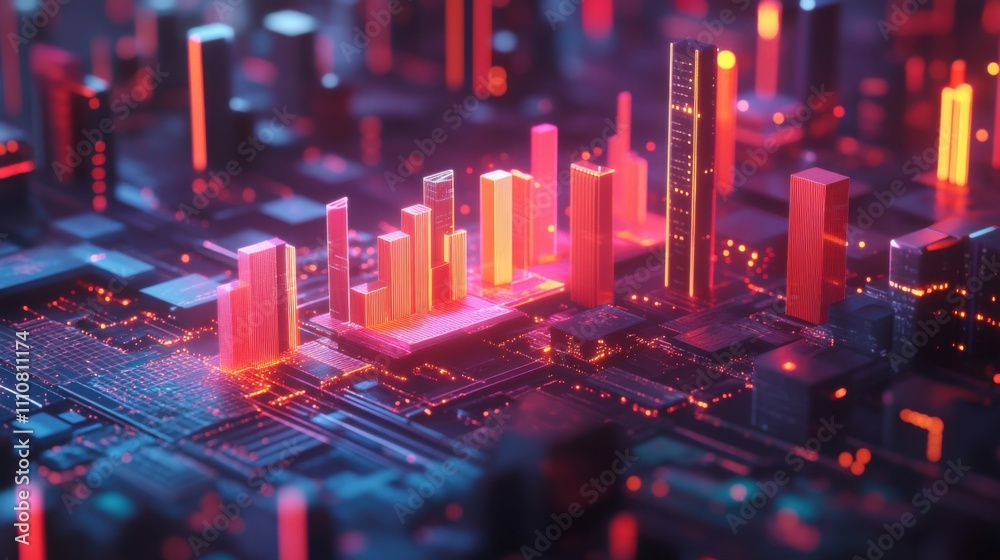 Futuristic Abstract Cityscape with Neon Lights and Circuitry Futuristic Abstract Cityscape with Neon Lights and Circuitry