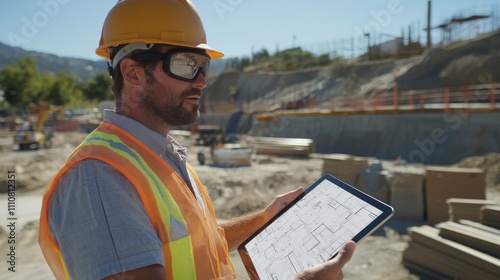 Construction Site Engineer Reviewing Project Plans